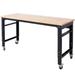 Workbench - 60 Wide Rolling Workbenches for Garage - Adjustable Height Workshop Tool Bench Metal with rubber Wood Top