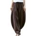 Posijego Cotton Linen Pants for Women Casual Elastic Waist Wide Leg Lounge Pants Pockets Tapered Ankle Pants