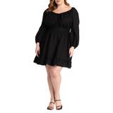 Plus Size Women's Puff Sleeve Linen Mini Dress by ELOQUII in Black Onyx (Size 20)