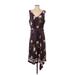 Ted Baker London Casual Dress - Midi V Neck Sleeveless: Burgundy Print Dresses - Women's Size 4