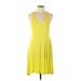 wonderly Casual Dress - A-Line V Neck Sleeveless: Yellow Print Dresses - New - Women's Size Large