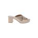 CL by Laundry Sandals: Slip On Chunky Heel Minimalist Ivory Print Shoes - Women's Size 7 1/2 - Open Toe