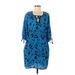 Yumi Kim Casual Dress - Mini Tie Neck 3/4 sleeves: Blue Dresses - Women's Size Medium