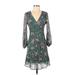 Madewell Casual Dress - Mini Plunge 3/4 sleeves: Green Floral Dresses - Women's Size 00