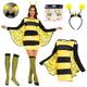 WELLCHY Women's Carnival Costume, Bee Ladybird Women's Clothing, Striped Stockings, Stickers, Hair Bands, Cosplay Women's Dress for Adults, Fancy Dress, Theme Party (Bees, XL)