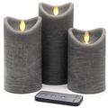 TRONJE Set of 3 LED Candles 13/15/18cm Moving Flame Battery Operated - flameless Real Wax Pillar Candles with Timer and Remote Control - Grey Rustic