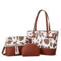 Women Fashion Shoulder Handbags Wallet Tote Bag Top Handle Satchel Hobo with Zipper Closure Set 3 Pcs, Leopard Brown, M