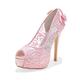 ZhiQin Women Bridal Wedding Shoes Lace Peep Toe Pumps High Heel Slip on Peep Toe,Pink,4 UK