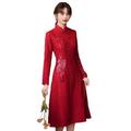 Womens Chinese Dress - Traditional Long Sleeve Qipao Party Dress Clothing Modern Red Cheongsam For Women Chinese Wedding Dress,Style A,L