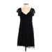 Studio M Casual Dress - Party V Neck Short sleeves: Black Solid Dresses - Women's Size Small