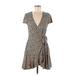 Divided by H&M Casual Dress - Wrap Plunge Short sleeves: Brown Leopard Print Dresses - Women's Size 8