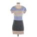 BCBGMAXAZRIA Casual Dress - Sweater Dress Scoop Neck Short sleeves: Gray Stripes Dresses - Women's Size Small