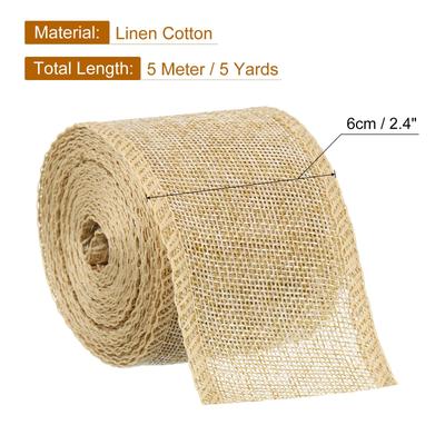 Burlap Wired Ribbons, 2.4inch x 5yards Natural Burlap Weave Ribbon