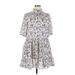 Maison Tara Casual Dress - Mini Mock 3/4 sleeves: Gray Floral Dresses - Women's Size 14