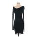 Helmut Lang Casual Dress - Bodycon V Neck Long sleeves: Black Print Dresses - Women's Size Small