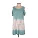 Peach Love Casual Dress - Mini Cold Shoulder Short sleeves: Teal Tie-dye Dresses - Women's Size Medium