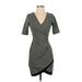 Almost Famous Casual Dress - Wrap: Gray Solid Dresses - Women's Size Small