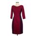 T Tahari Casual Dress - Sheath V-Neck 3/4 sleeves: Burgundy Solid Dresses - Women's Size 2