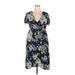 Suzanne Betro Casual Dress - Wrap V Neck Short sleeves: Blue Floral Dresses - Women's Size 2X