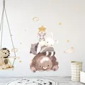 Autocollants Muraux de Dessin Animé Mignon Ours Brun Lapin Souris pour Chambre d'Enfant Salon