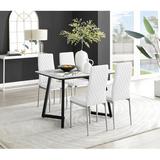 East Urban Home Carzon Marble Effect Melamine Dining Table & Chairs - Luxury Faux Leather Dining Chairs Upholstered/Metal in White | Wayfair