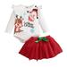 Odeerbi 2024 Infant Girl Christmas Dress Cute Baby Girl Clothes Cute Little Elk Santa Claus Printed Romper + Red Mesh Skirt Two-piece Suit