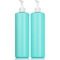 32 Oz Extra Large Turquoise/Mint Cylinder Plastic Squeeze Bottle With White Pump (2 Pack) I BPA Refillable Empty Storage Containers