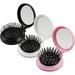 Pack of 3 Folding Travel Mirror Hair Brushes Mini Hair Comb Compact Hairbrush with Mirror Mini Mirror Comb for Travel Gift Women Girls (Pink Black White)