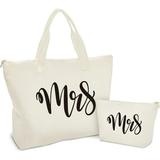 Mrs Canvas Tote Bag with Zipper Bride Bag with Makeup Bag for Bachelorette Party Engagement Wedding Bridal Shower Gifts for Bride Bride to Be