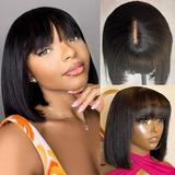 Wear and Go Human Hair Short Black Bob Wig With Bangs 180 Density Realistic Look 3x1 HD Lace Scalp Bob Bang Wig Glueless 100% Brazilian Human Hair For Women (12 inch wear and go short bob wig)