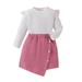 Cute Fall Outfits For Toddler Baby Girl Long Sleeve Ruffle Shirt Top And Pleated Skort Asymmetrical Skirt Shorts Set 2Pcs Kids Little Girl Clothes Neutral Baby Outfits Sets Hot Pink 2 Years-3 Years