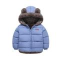 PURJKPU Baby Kids Hooded Winter Coat Puffer Down Jacket Windproof Fleece Lined With Bear Ear Hoodie Blue 100