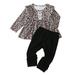 Mikrdoo Baby Girls Clothes 18 Months Infant Girls Leopard Print Ruffle Long Sleeve 24 Months Girls Dress Tops Elastic Frill Pants 2Pcs Outfit Sets For Fall Winter Black