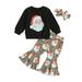 aturustex Baby Outfits Santa Print Sweatshirts Leopard/Flower Pants Headband