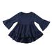 Elainilye Fashion Kids Baby Girls Shirts Cute Solid Color Ruffles Trumpet Long Sleeves Top Bottoming Shirt For Toddler Infant Blue