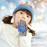 Dyfzdhu Convertible Flip Top Gloves Winter Wool Cashmere Dinosaur Half Finger Gloves With Mitten Cover For Toddler Kids Girls Boys Grey