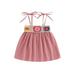 Peyakidsaa Kids Girls Dress Crochet Embroidery Sleeveless Tie-Up Cami Dress