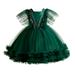 KIMI BEAR Toddler Girls Formal Dress 3T Toddler Girls Party Dress Princess Dress 4T Toddler Girls Sequins Upper Fly Sleeve Mesh Stitching Princess Dress Green