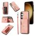 Allytechgroup Cell Phone Bag Case for Galaxy A25 5G Crossbody Strap Lanyard Cards Holder Shockproof Zipper Pocket Wallet Case Cover for Samsung Galaxy A25 5G Rosegold