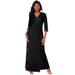 Plus Size Women's Stretch Knit Faux Wrap Maxi Dress by The London Collection in Black Ivory Dot (Size 26 W)
