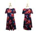 Lularoe Dresses | Lularoe Floral Dress Short Sleeves Pullover Stripes Navy Blue Red Stretch Xxs | Color: Red | Size: Xxs