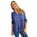 Plus Size Women's Roll-Tab Popover Tunic by June+Vie in Navy Blue Medallion (Size 18/20)