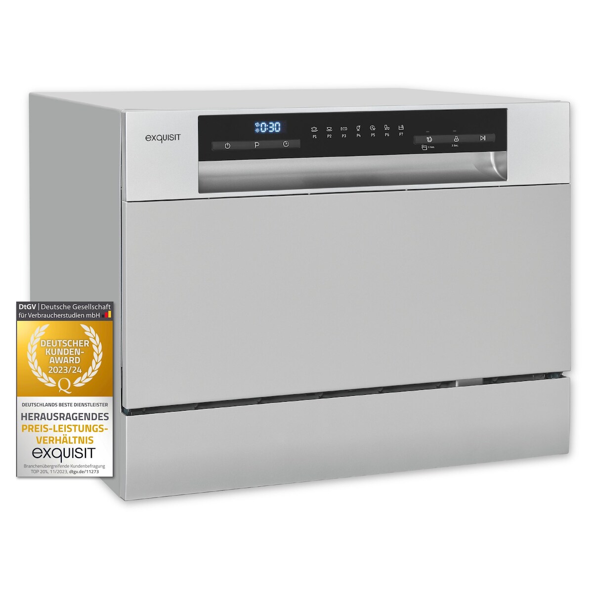 Exquisit Tischgeschirrspüler GSP206-030D silber | 6 Maßgedecke | 6,5 Liter | Startzeitvorwahl | 55cm Breite Image