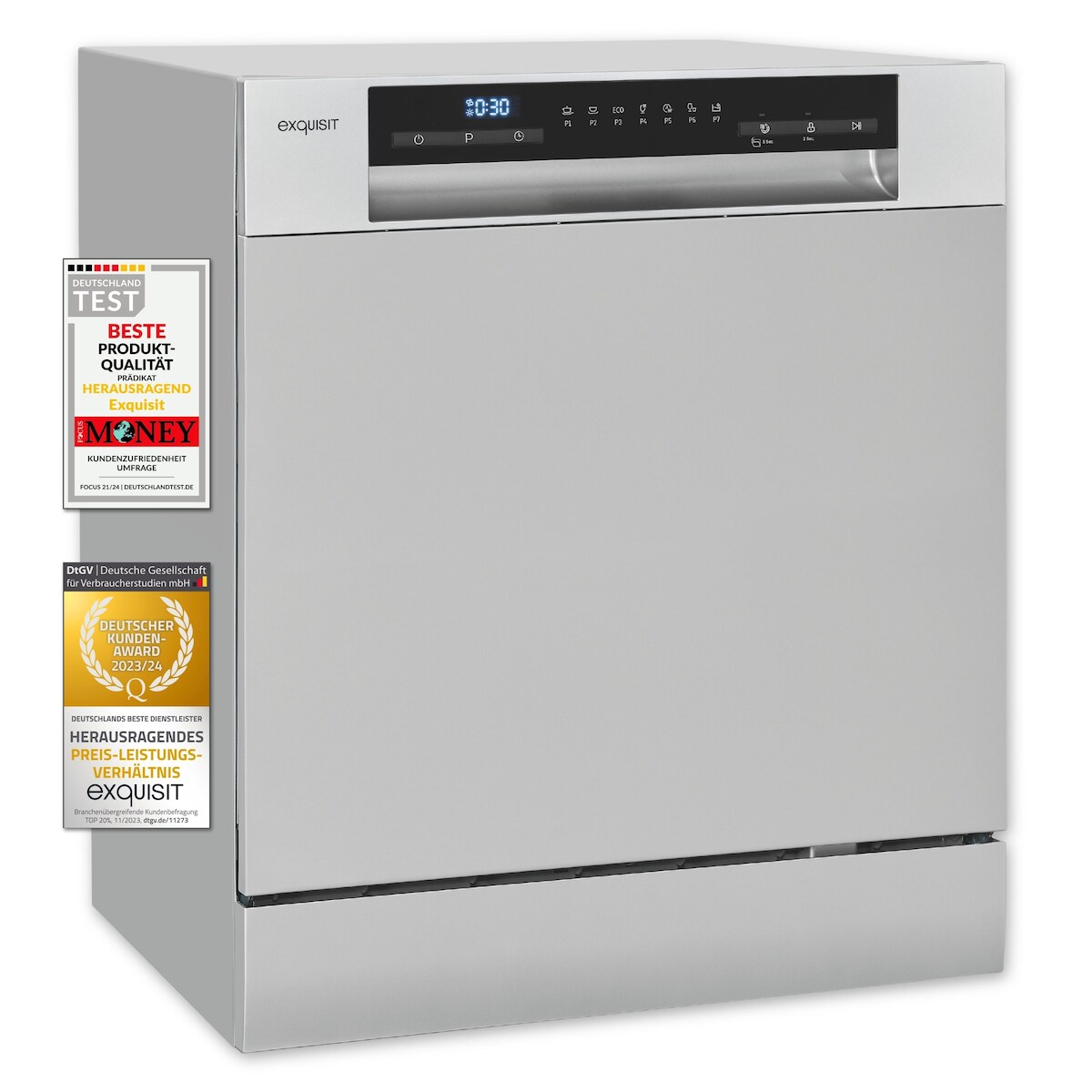 Exquisit Geschirrspüler GSP508-030D silber | Spülmaschine 55 cm | Power+ | ECO Modus | Standgerät Image