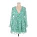 B. Darlin Casual Dress - A-Line Plunge Long sleeves: Green Floral Dresses - Women's Size 15