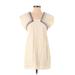 Honey Punch Casual Dress - Mini Square Short sleeves: Ivory Print Dresses - Women's Size Small