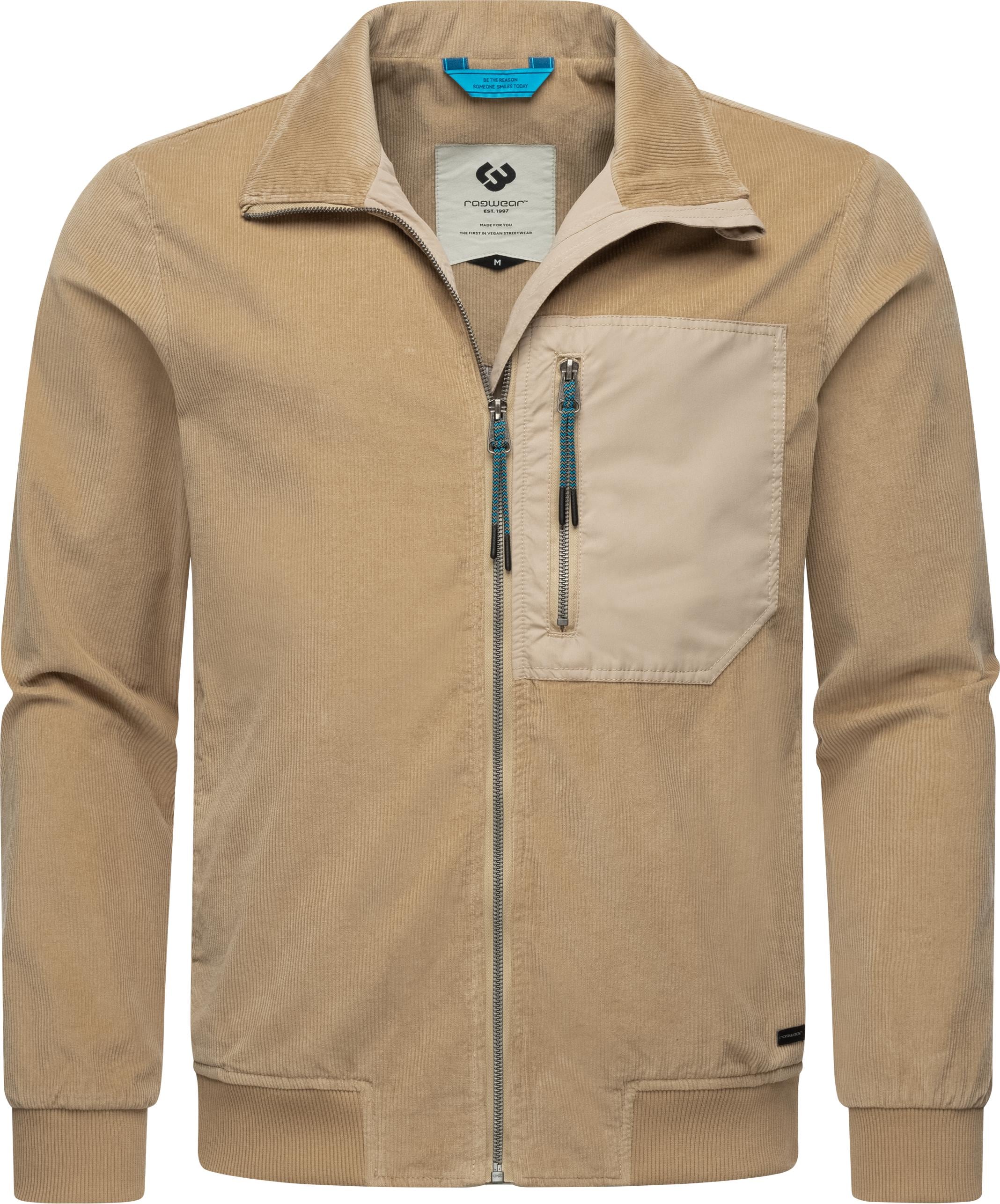 Cordjacke RAGWEAR "Corler", Herren, Gr. M (50), beige (sand), Außenmaterial: 100% Baumwolle; Innenfutter: 100% Polyester, figurumspielend ca. Mitte Oberschenkel, Ärmel ohne Ärmelschlitz Rippstrickbündchen, Jacken, Stylische Herren Jacke aus Cord im...