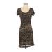 Boston Proper Casual Dress - Sheath Scoop Neck Short sleeves: Black Leopard Print Dresses - Women's Size Small