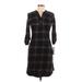 Casual Dress - Shirtdress V Neck 3/4 sleeves: Black Print Dresses - Women's Size Large