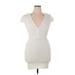 Dress the Population Casual Dress - Mini Plunge Short sleeves: Ivory Dresses - Women's Size Large